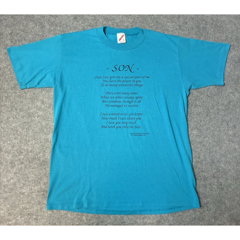 Vintage 90s Mens L Jerzees Blue Shirt Beatrice Burton Kennedy Poem For Son Gift